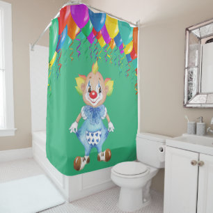 Kids Smiling Clown On Green Shower Curtain