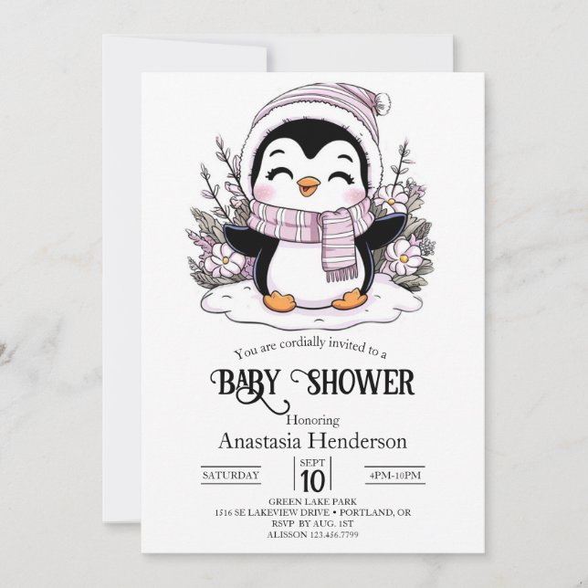Kids Snow Penguin Baby Shower Invitation (Front)