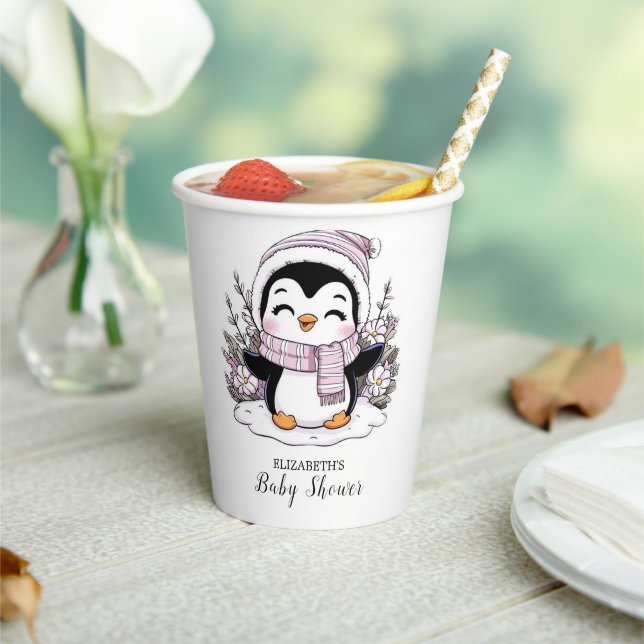 Kids Snow Penguin Baby Shower Paper Cups (Insitu)