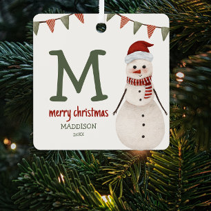 Kids Snowman Monogram Christmas Tree Metal Tree Decoration