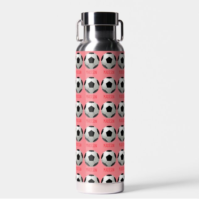 Kid's Soccer Ball Custom Name Girl Water Bottle (Front)
