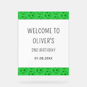 Kids Soccer Ball Green Boys Birthday Welcome sign