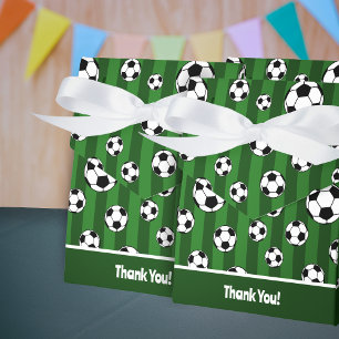 Kids Soccer Ball Pattern on Green Stripes Birthday Favour Box