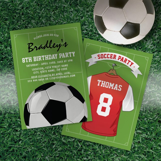 Kids Soccer Birthday Party | Red White Jersey Invitation (Creator Uploaded)