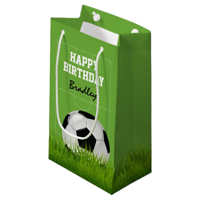 Kids Soccer Football Happy Birthday | Personalised Small Gift Bag (Front Angled)