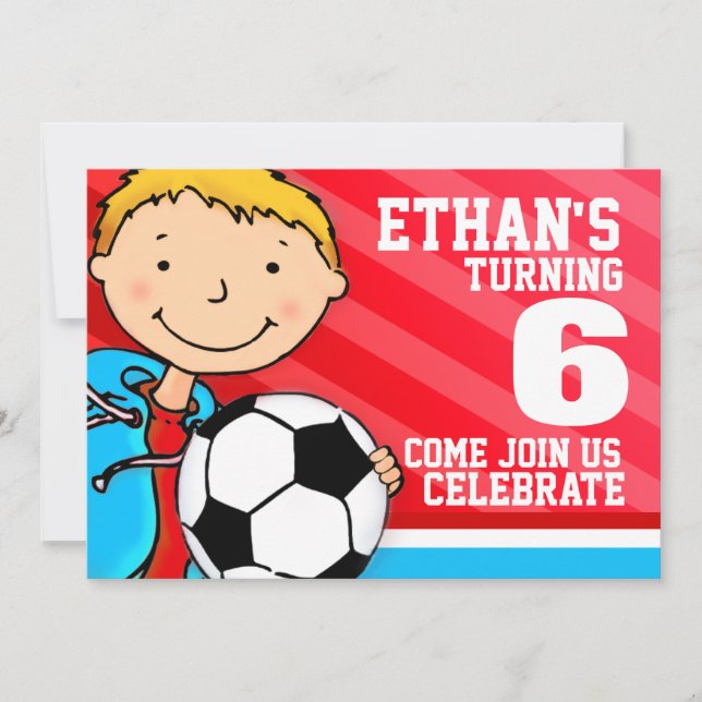 Kids soccer / football sports birthday invitation (Front)
