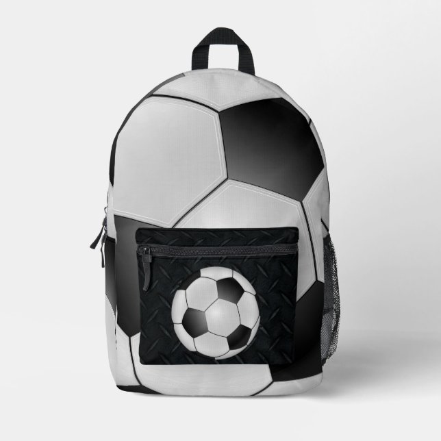 Kid's Soccer Sport Cool Black Diamond Plate  Printed Backpack (Front)