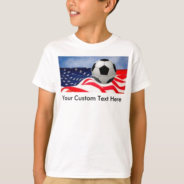 Kids Soccer with USA Flag T-Shirt (Front)