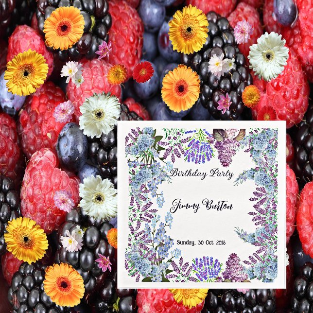 Kids Soft Pastel Blue Lilac Hydrangea Bud Birthday Napkin (Kids Soft Pastel Blue Lilac Hydrangea Bud Birthday Paper Dinner Napkins)