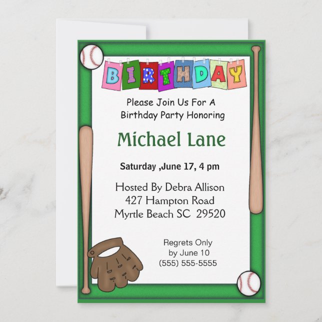 Kids Softball Birthday  Invitation (Front)