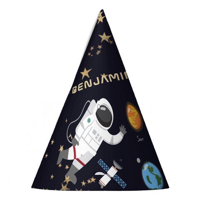Kids Solar System Astronaut Monogram Birthday Part Party Hat (Left)