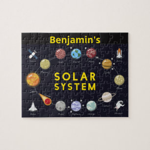 Kids Solar System Astronomy Astronaut Monogram Jigsaw Puzzle