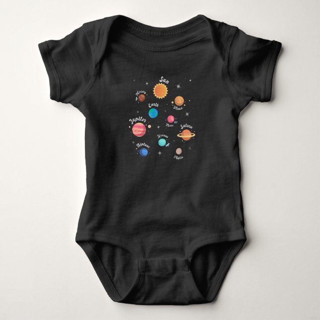 Kids Solar System Planets Knowledge Outer Space Baby Bodysuit (Front)