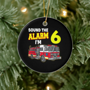 Kids Sound Alarm Im 6 Kids Fire Truck Firefighter Ceramic Tree Decoration