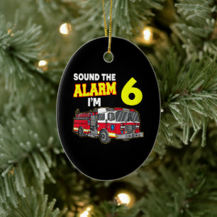Kids Sound Alarm Im 6 Kids Fire Truck Firefighter Ceramic Tree Decoration
