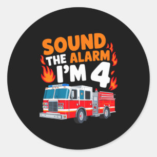 Kids Sound The Alarm I'm 4 Years Old 4th Birthday Classic Round Sticker