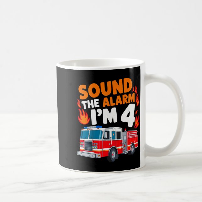 Kids Sound The Alarm I'm 4 Years Old 4th Birthday  Coffee Mug (Right)