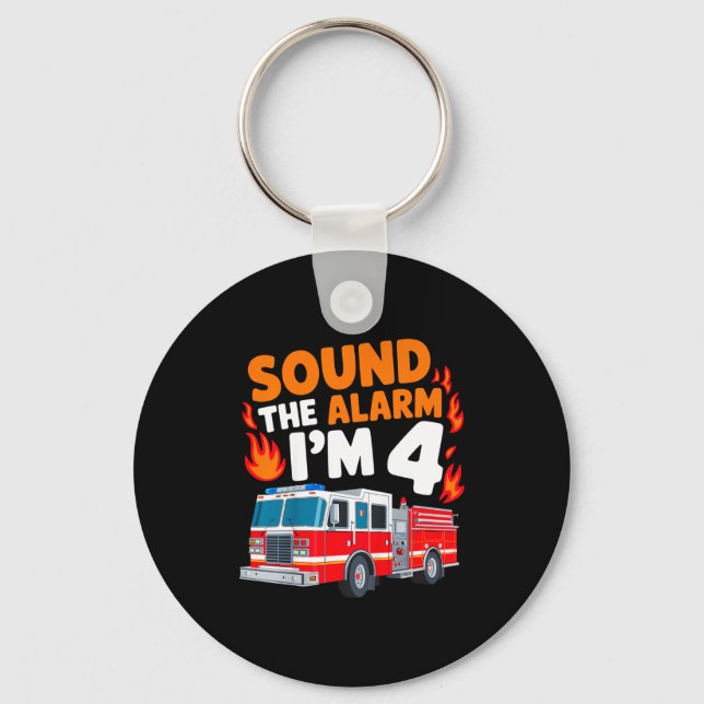 Kids Sound The Alarm I'm 4 Years Old 4th Birthday  Key Ring (Front)