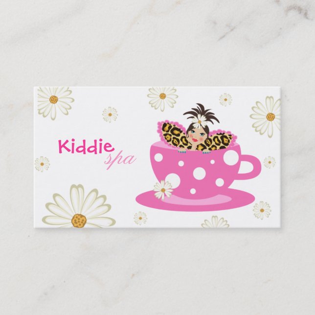 Kids Spa Business Card Daisy Cute Leopard & Dots (Front)