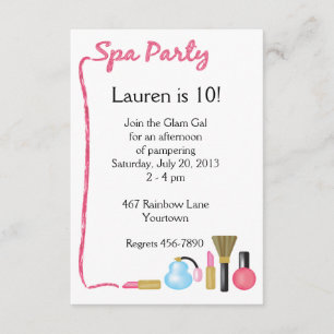Kids Spa Party Invitations with Lipstick Border