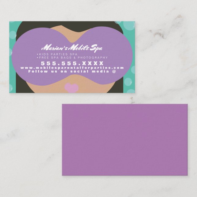 Kids Spa Party Rentals  Business Card (Front/Back)