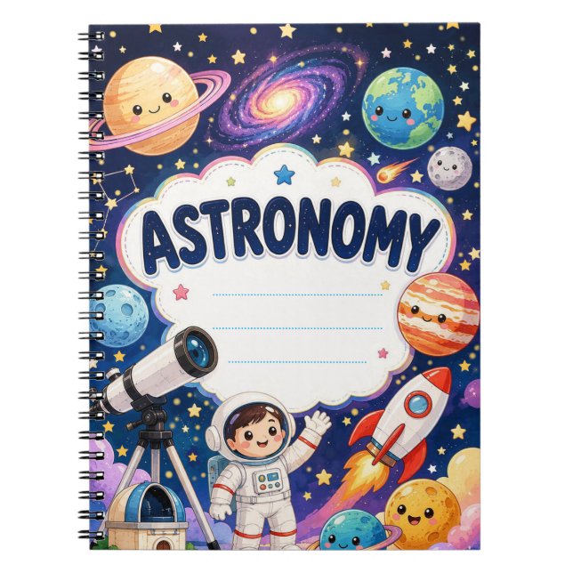 Kids Space Adventure Custom Name Astronomy Notebook (Front)