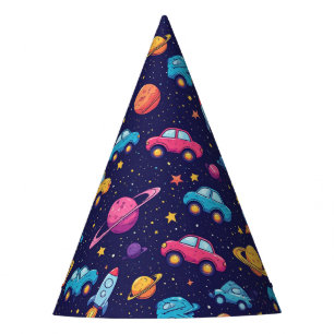 Kids Space Journey With Rockets And Cars Party Hat
