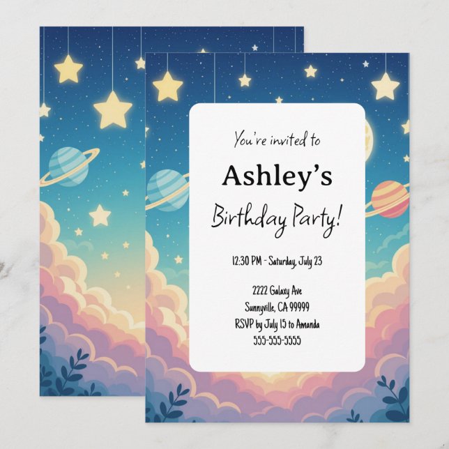 Kids Space Themed Birthday Party  Invitation (Front/Back)