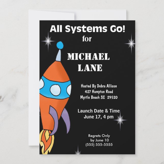 Kids Spaceship  Birthday Invitation (Front)