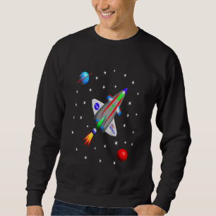 Kids Spaceship Rocket Solar System Graphic Science Sweatshirt