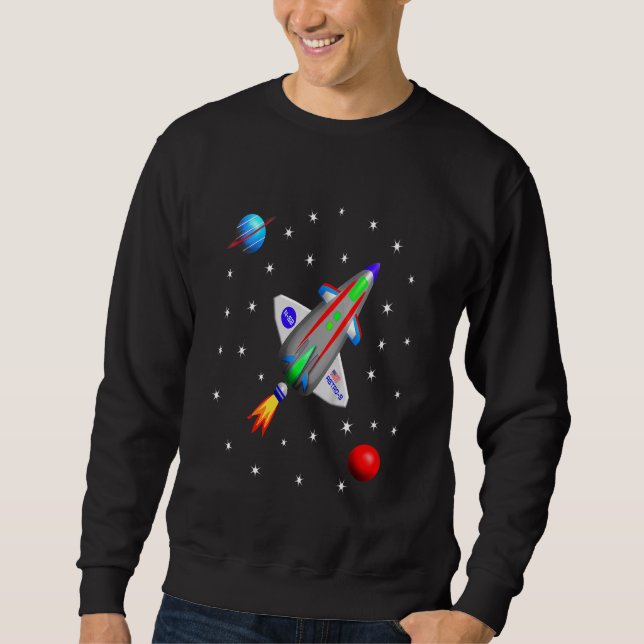 Kids Spaceship Rocket Solar System Graphic Science Sweatshirt (Front)