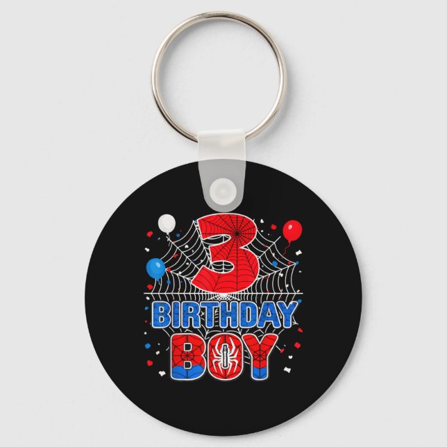 Kids Spider Web 3 Year Old Birthday Boy Key Ring (Front)