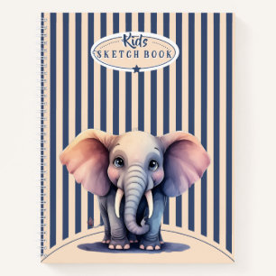 kids Spiral Sketchbook Elephant and Blue lines  Notebook