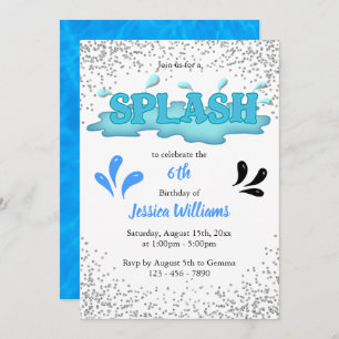Kids "Splash" Pool Party 6th Birthday Invitation