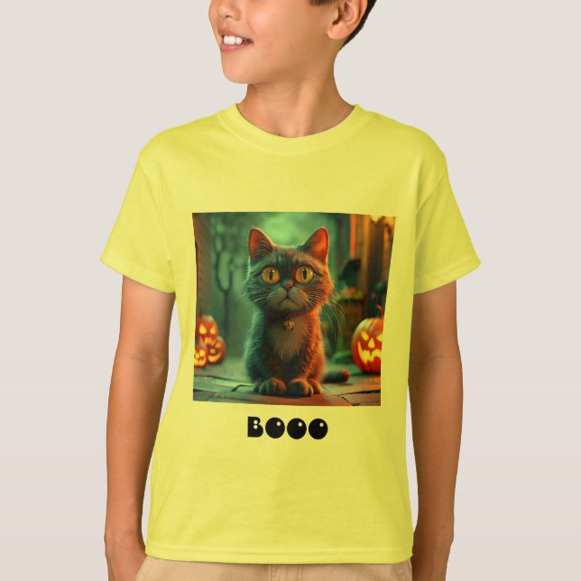 Kids Spooky Halloween Cat T-Shirt  (Front)