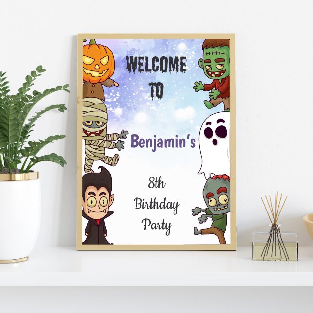 Kids Spooky Halloween Welcome Sign (Kids Spooky Halloween Party Signs)