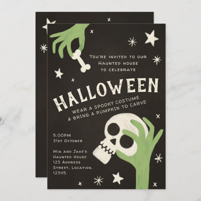 Kids spooky skeleton Halloween party Invitation (Front/Back)