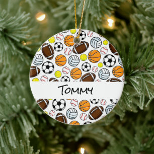Kids Sports Balls Player NAME Fun Ceramic Tree Decoration