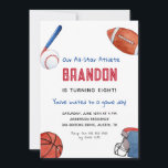 Kids Sports Birthday Invitation<br><div class="desc">Hand painted watercolor baseball,  football,  basketball sports Kids birthday party invitation.</div>