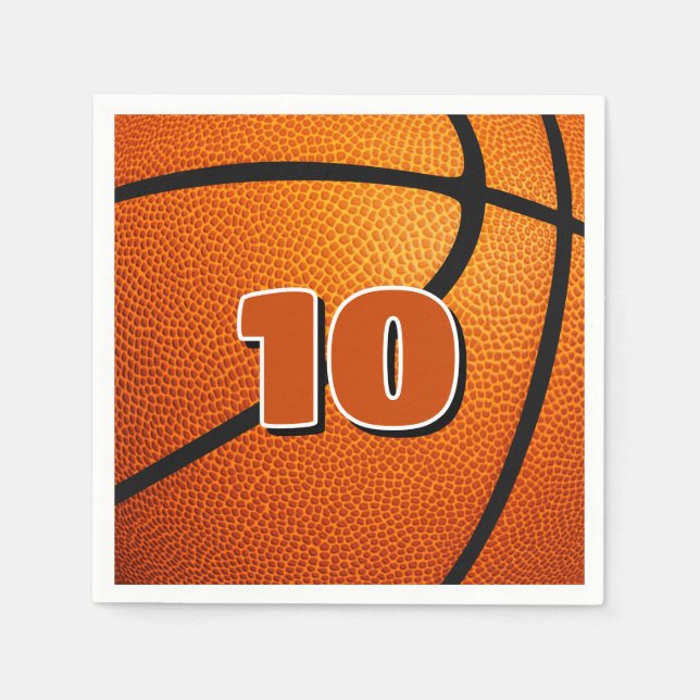 kids sports birthday party basketball napkin (Front)