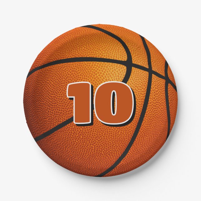 kids sports birthday party basketball paper plate (Front)