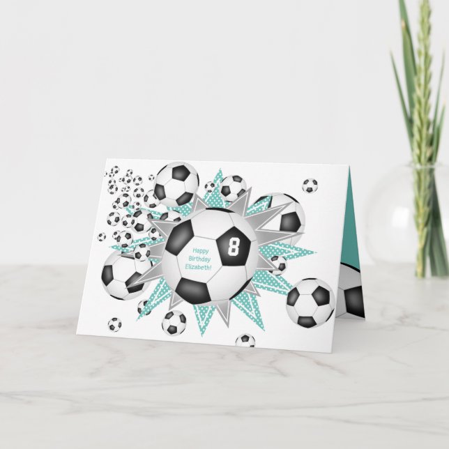 kids sports birthday soccer ball blowout card (Front)