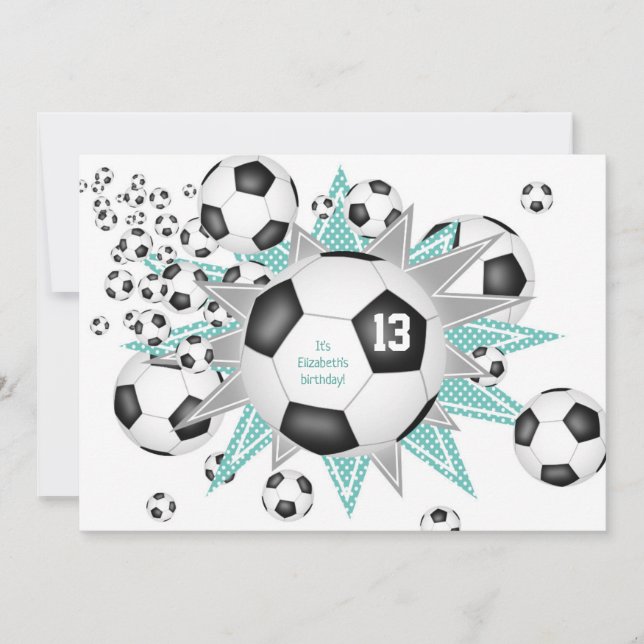 kids sports birthday soccer balls stars announcement (Front)
