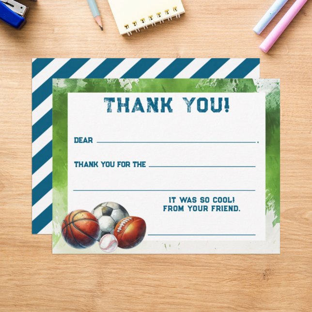 Kids Sports Boys Fill-In Thank You Card (Creator Uploaded)