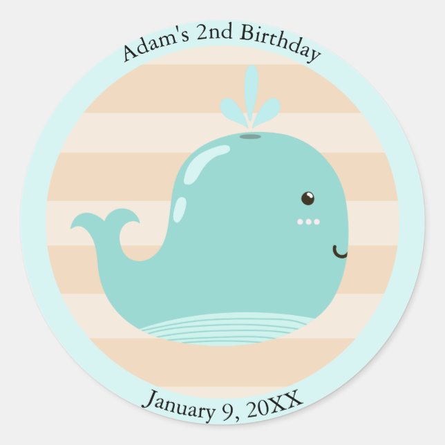 Kids Spouting Whale Under the Sea Birthday Classic Round Sticker (Front)