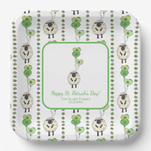 Kids St. Patrick’s Day Sheep & Shamrocks Pattern Paper Plate