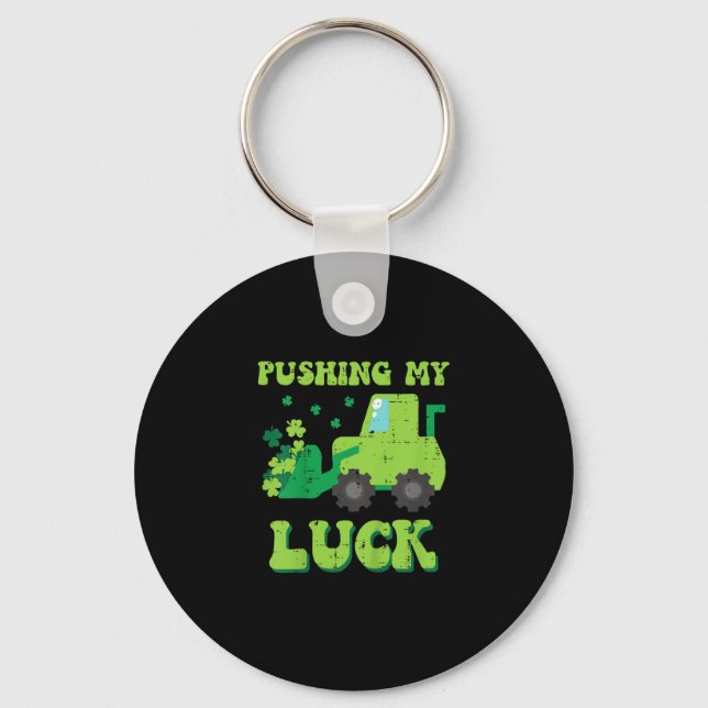 Kids St Patricks Day Bulldozer Pushing My Luck Sai Key Ring (Front)