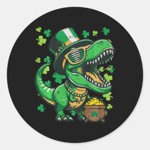 Kids St Patricks Day Dinosaur Saint Pattys Trex Bo Classic Round Sticker