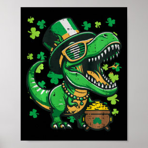 Kids St Patricks Day Dinosaur Saint Pattys Trex Bo Poster