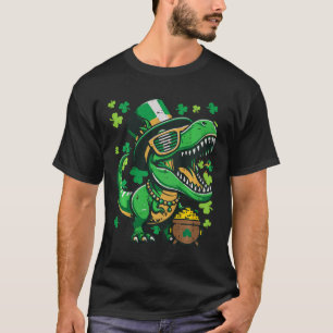 Kids St Patricks Day Dinosaur Saint Pattys Trex Bo T-Shirt